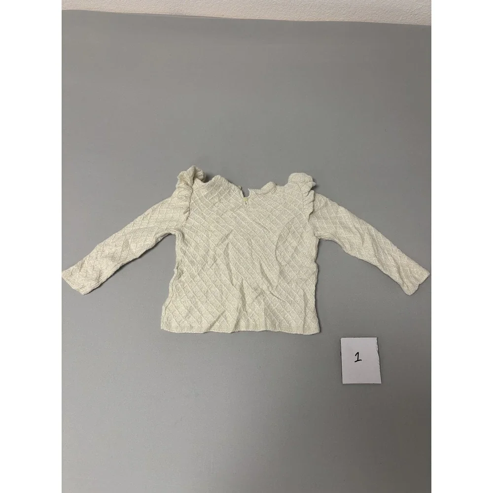 Polo Ralph Lauren Baby Girls 2T Cream Diamond Knit Ruffle Shimmer Sweater Top